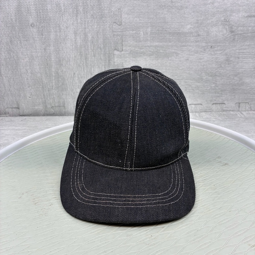 Vintage Denim Baseball Cap Hat Mens Black Cotton Strap Back USA Made
